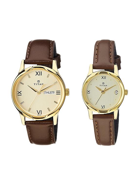 titan analog gold dial pair watch - ne15802490yl05 - 13216933 - Zoom Image - 1