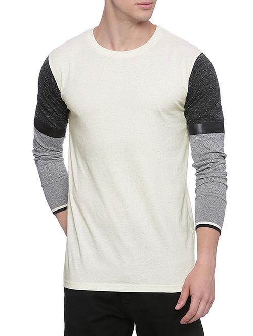 white cotton color block t-shirt - 13217004 - Standard Image - 1