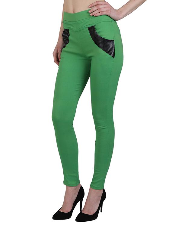 green cotton jeggings