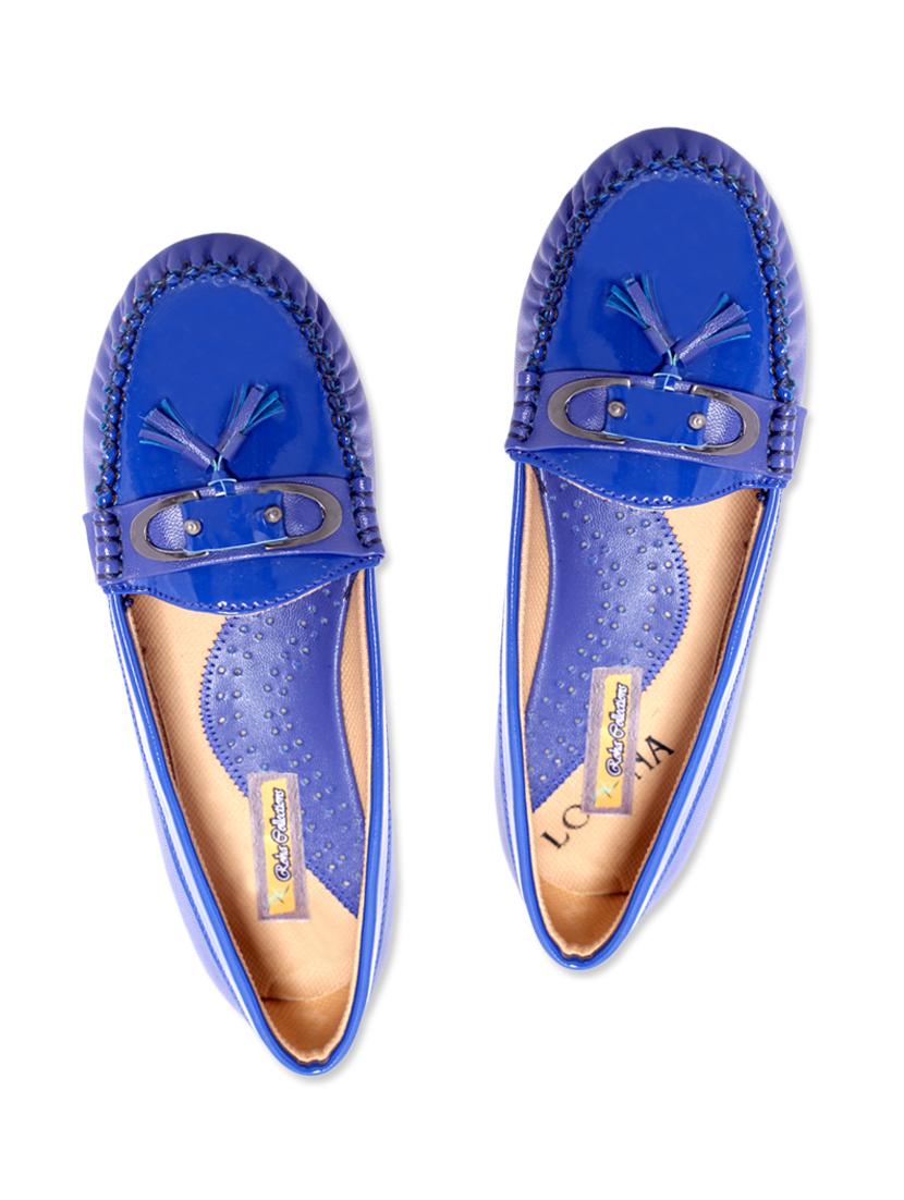 royal blue embellished faux leather loafers - 1323825 - Zoom Image - 1