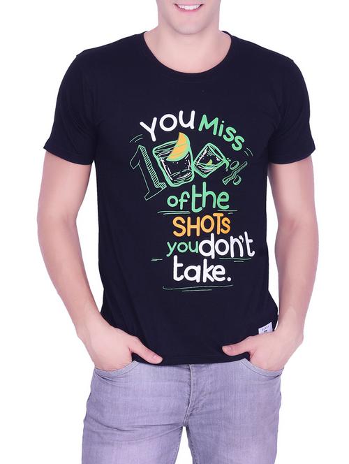 black cotton front print t-shirt - 13240748 - Very Small Image - 1