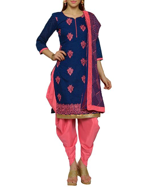 blue patiyala unstitched suit - 13242695 - Very Small Image - 1