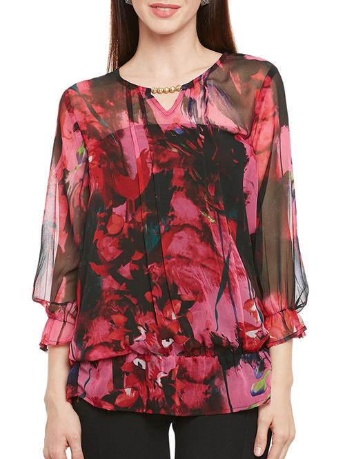 pink printed georgette top - 13244649 - Standard Image - 1