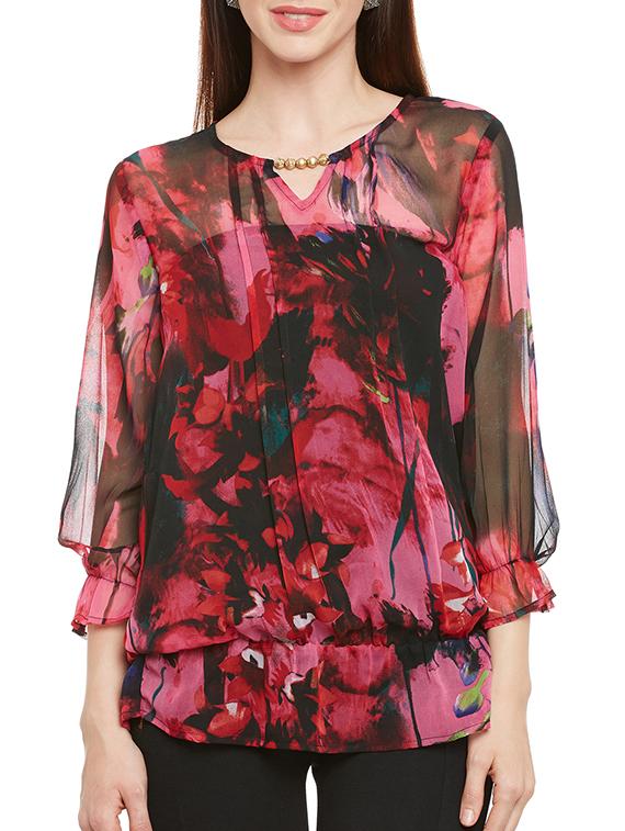 pink printed georgette top - 13244649 - Zoom Image - 1