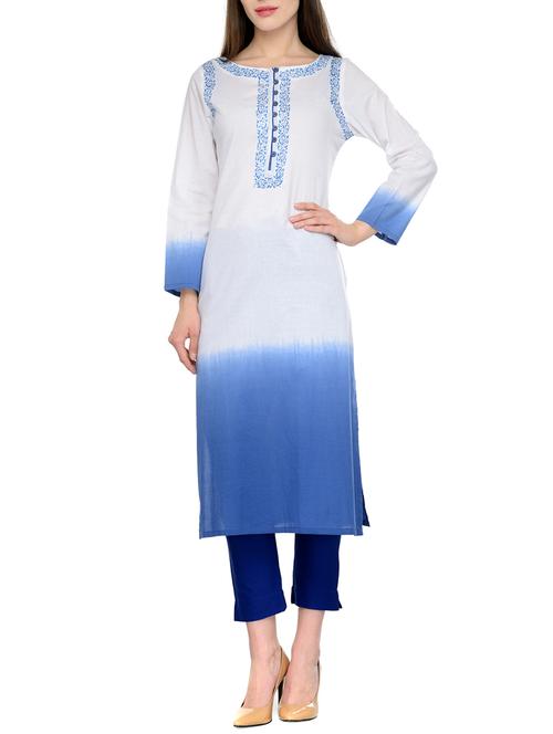 white cotton long kurta - 13248513 - Standard Image - 1
