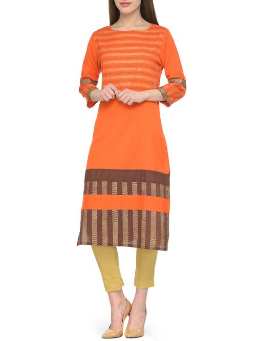 orange cotton long kurta - 13248515 - Standard Image - 1