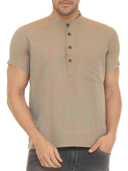 grey and orange cotton kurta - 13263522 - Very Small Image - 1