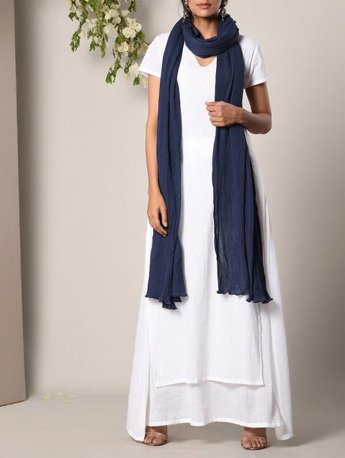 crinkled plain cotton blue dupatta - 13266592 - Standard Image - 1