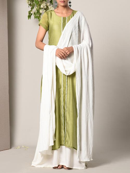crinkled plain cotton white dupatta - 13266593 - Very Small Image - 1