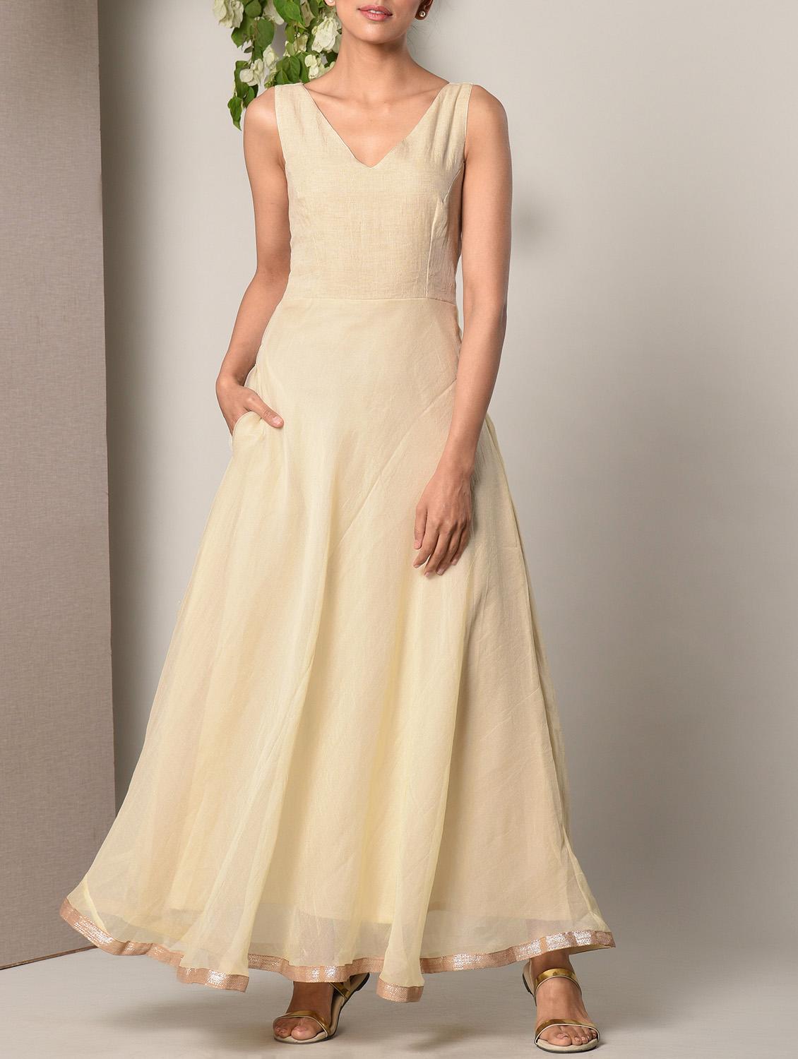 beige solid maxi dress - 13266835 - Zoom Image - 2