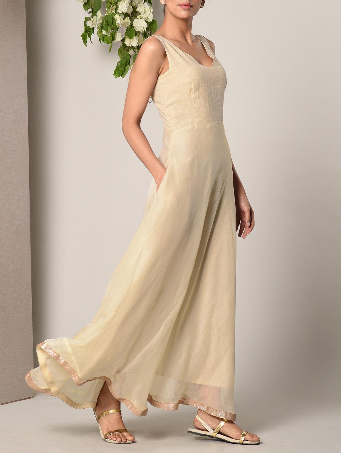beige solid maxi dress - 13266835 - Zoom Image - 3