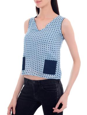blue printed rayon regular top - 13267189 - Standard Image - 2