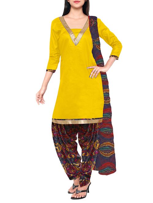 yellow cotton unstitched suit - 13267442 - Standard Image - 1
