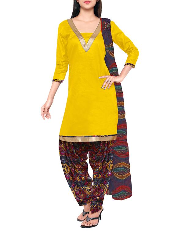 yellow cotton unstitched suit - 13267442 - Zoom Image - 1