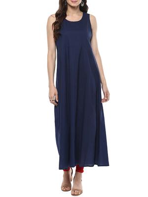 blue cotton bagru printed a-line kurta - 13269329 - Standard Image - 4