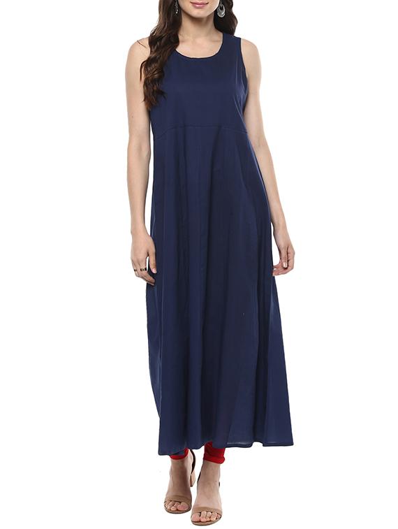 blue cotton bagru printed a-line kurta - 13269329 - Zoom Image - 4