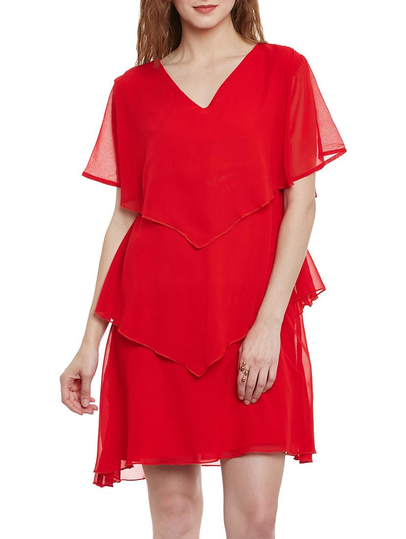 red georgette layered dress - 13269340 - Zoom Image - 1
