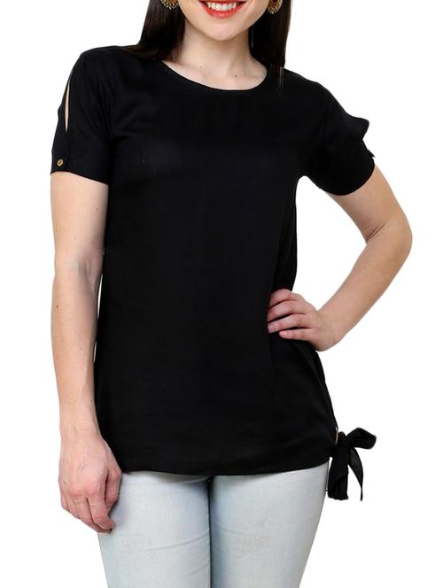 slit sleeve tie up waist top - 13270526 - Standard Image - 1