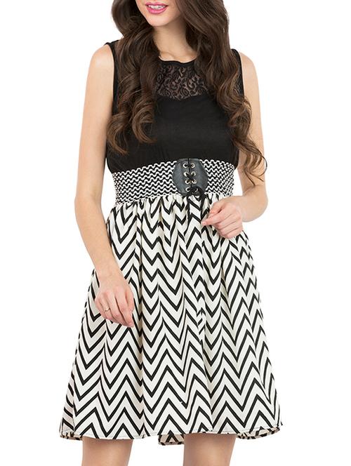 black poly crepe fit & flare dress - 13276468 - Very Small Image - 1
