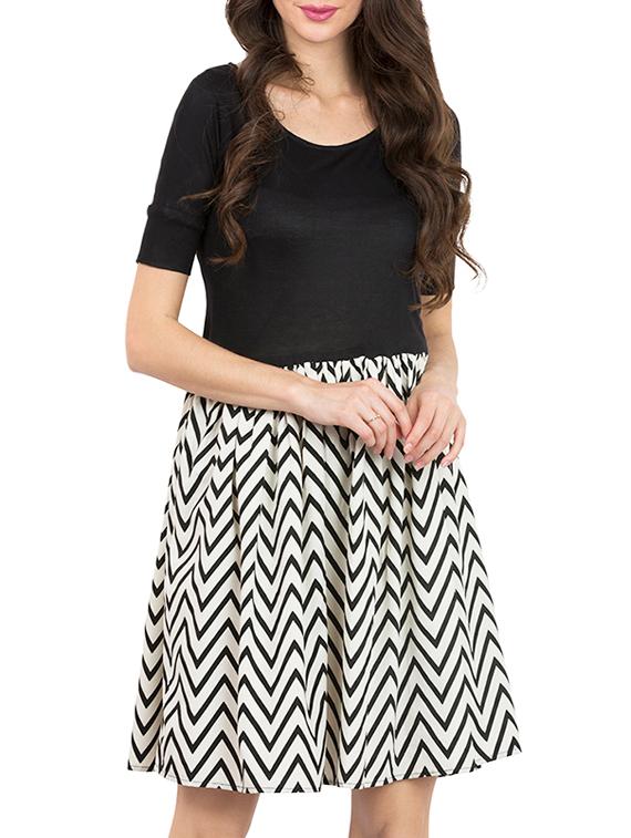 black poly crepe fit & flare dress - 13276472 - Zoom Image - 1