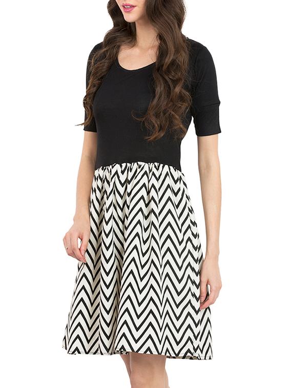 black poly crepe fit & flare dress - 13276472 - Zoom Image - 2