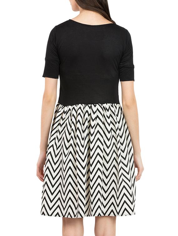 black poly crepe fit & flare dress - 13276472 - Zoom Image - 3
