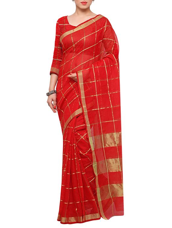 red woven art silk saree with blouse - 13278244 - Zoom Image - 1