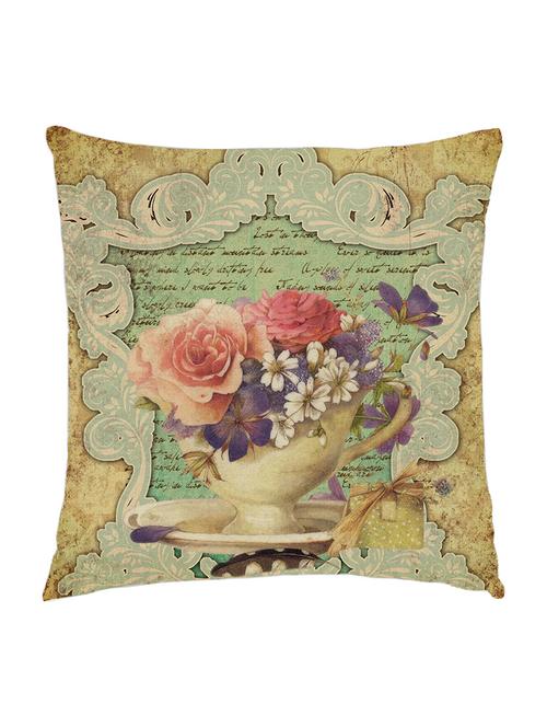 digitaly printed cushion cover of an vintage cup with different flowers. - 13285605 - Standard Image - 1