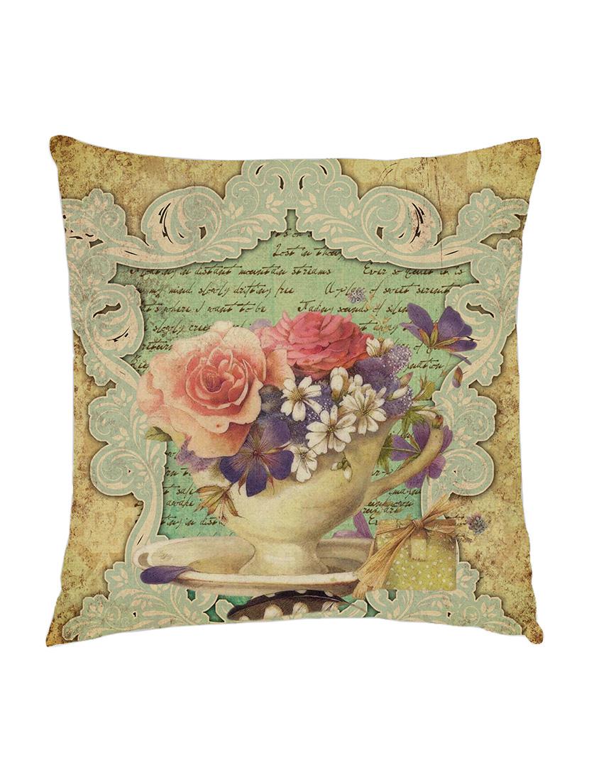 digitaly printed cushion cover of an vintage cup with different flowers. - 13285605 - Zoom Image - 1