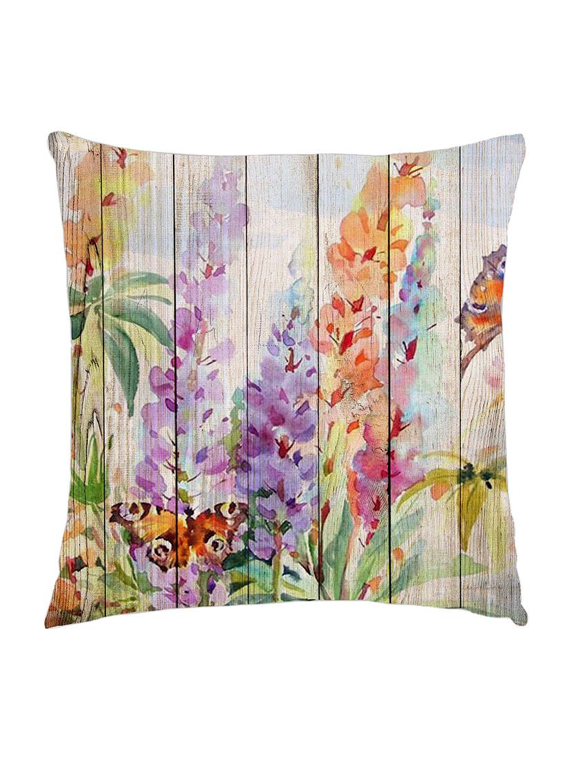 digitally printed cushion cover of flowers and butterfly painted on wooden fence - 13285626 - Zoom Image - 1