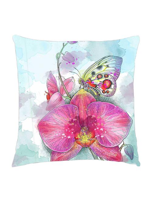 digitally printed cushion cover of single pink flower and a butterfly - 13285642 - Standard Image - 1