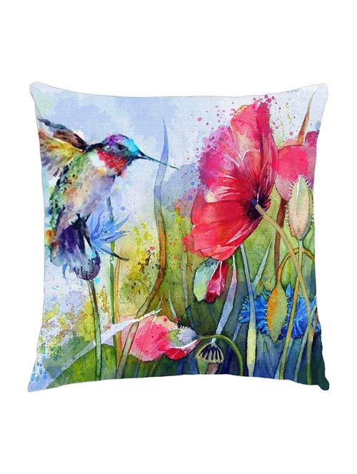 digitally printed cushion cover of watercolor painted flying bird and red flowers - 13285647 - Standard Image - 1