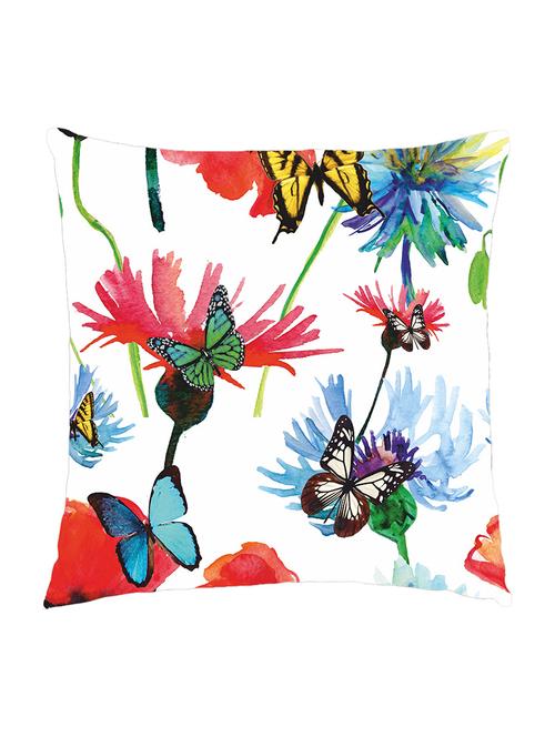 digitally printed cushion cover of bunch of butterflies with watercolor flowers - 13285655 - Standard Image - 1
