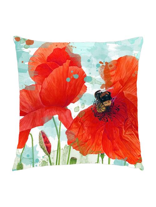 digitally printed cushion cover of two big red flowers - 13285661 - Standard Image - 1