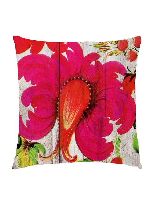 digitally printed cushion cover of a pink floral look on wooden fence - 13285662 - Standard Image - 1