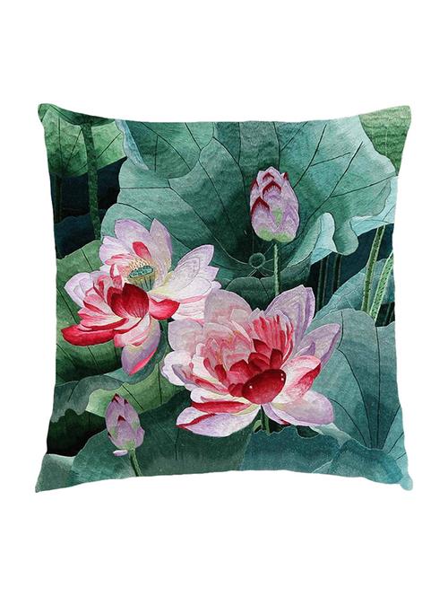 digitally printed cushion cover of lotus flowers and leaves - 13285669 - Standard Image - 1