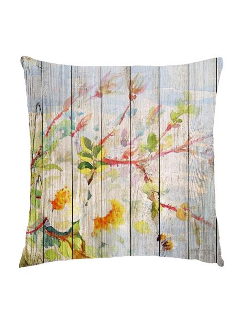 digitally printed cushion cover of white flowers on wooden plank - 13285672 - Standard Image - 1