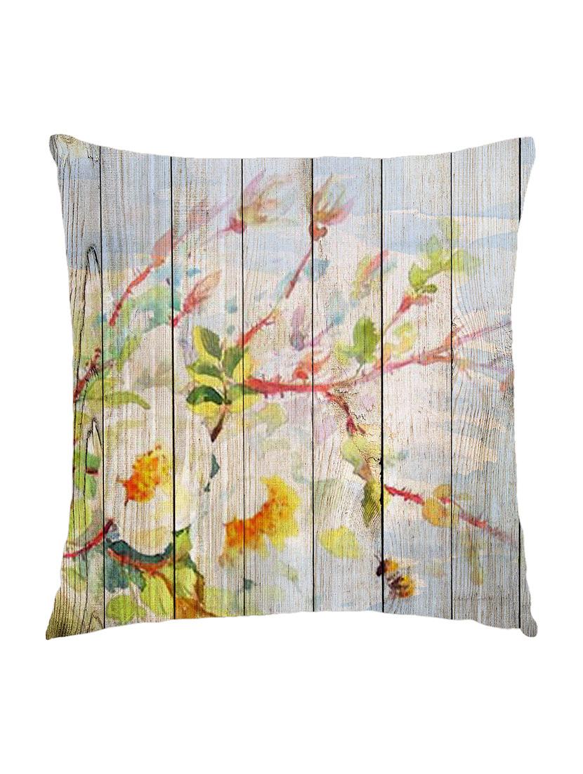 digitally printed cushion cover of white flowers on wooden plank - 13285672 - Zoom Image - 1