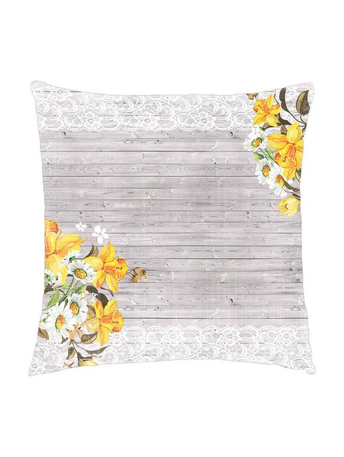 digitally printed cushion cover of wooden plank with yellow flowers - 13285696 - Standard Image - 1