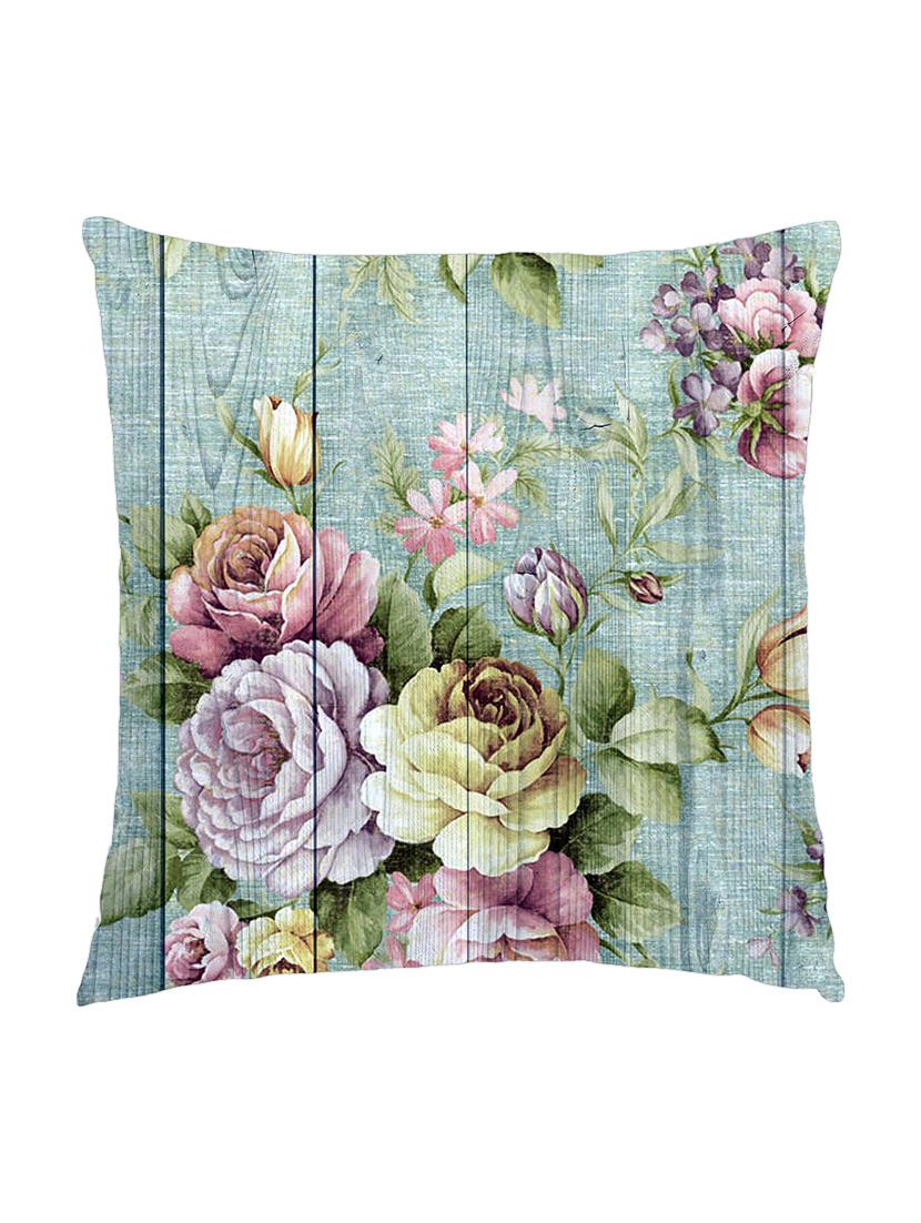 digitally printed cushion cover of vintage flowers on wooden plank - 13285700 - Zoom Image - 1