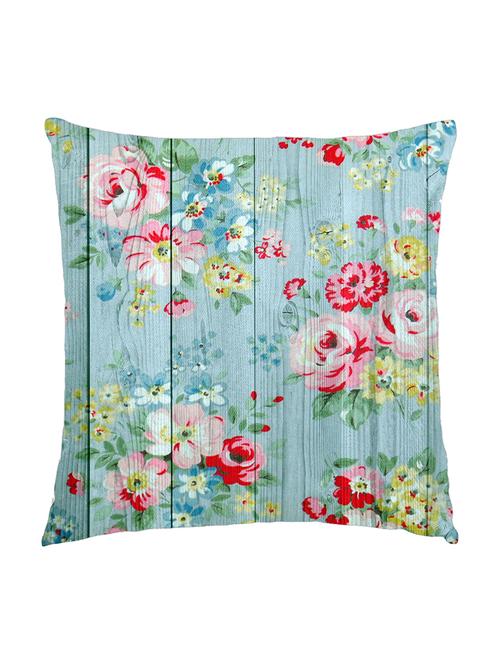 digitally printed cushion cover of blue wooden plank and red roses - 13285705 - Standard Image - 1