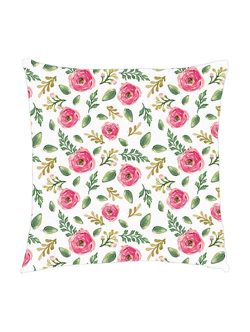 digitally printed cushion cover of pink roses and leaves - 13285748 - Standard Image - 1