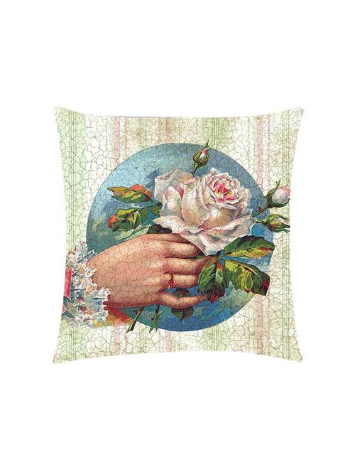 digital printed cushion cover with cracked vintage rose in hand - 13285812 - Standard Image - 1