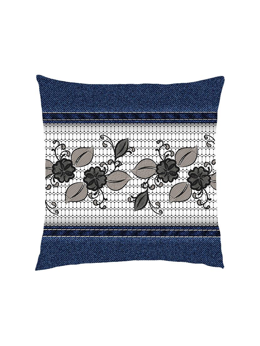digital printed cushion cover with floral jaal denim look - 13285839 - Zoom Image - 1