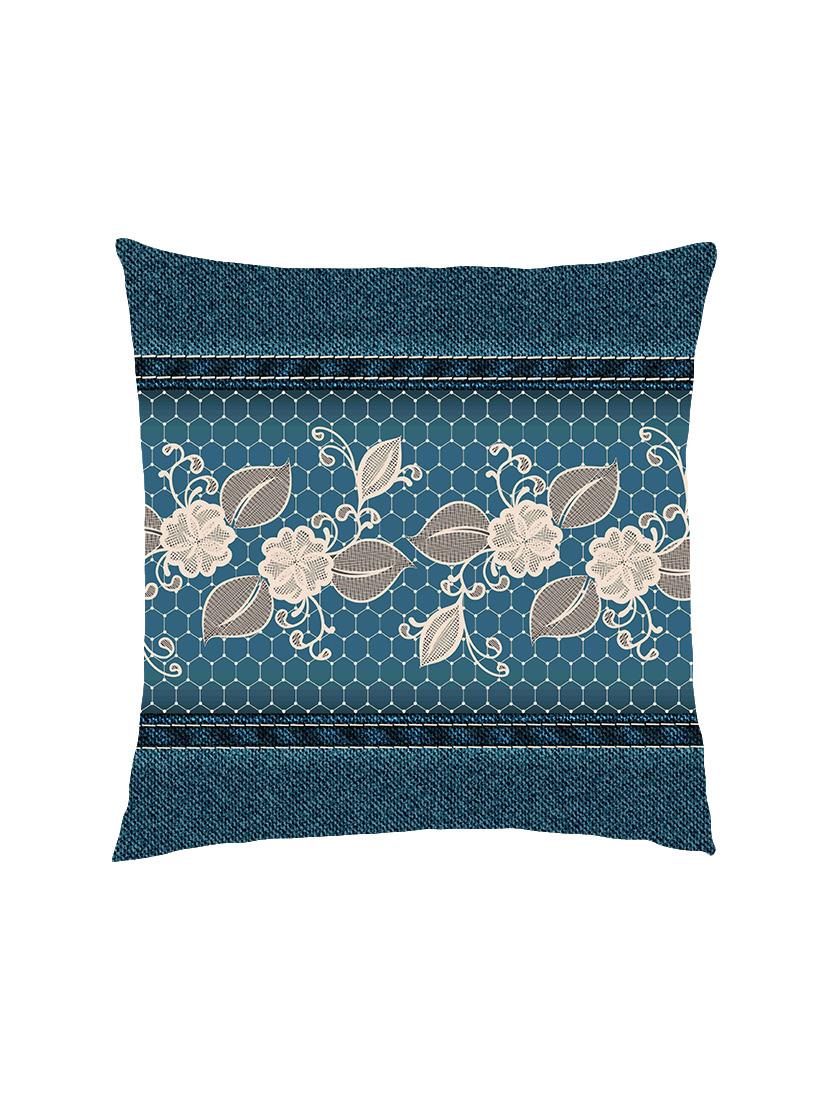 digital printed cushion cover with floral lace jaal denim look - 13285841 - Zoom Image - 1
