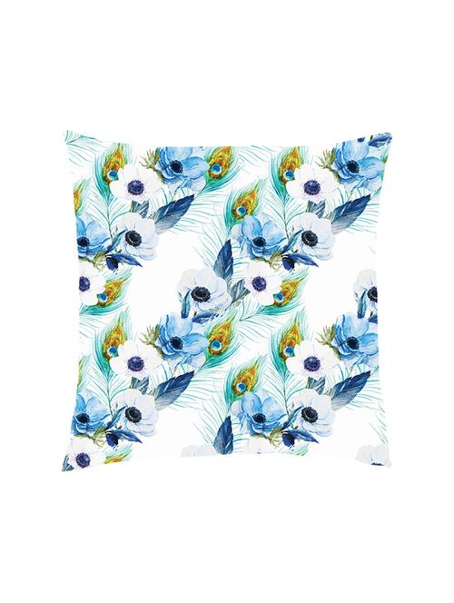 digital printed cushion cover with diagonal blue flower and peacock feather - 13285851 - Standard Image - 1
