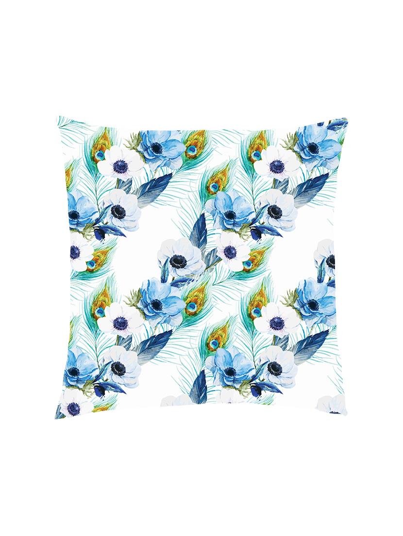 digital printed cushion cover with diagonal blue flower and peacock feather - 13285851 - Zoom Image - 1