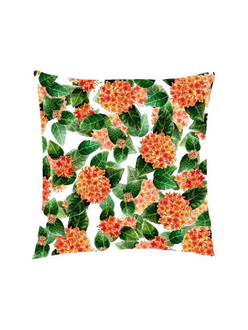 digitally printed flowers & leafs design satin cushion cover - 13285931 - Standard Image - 1