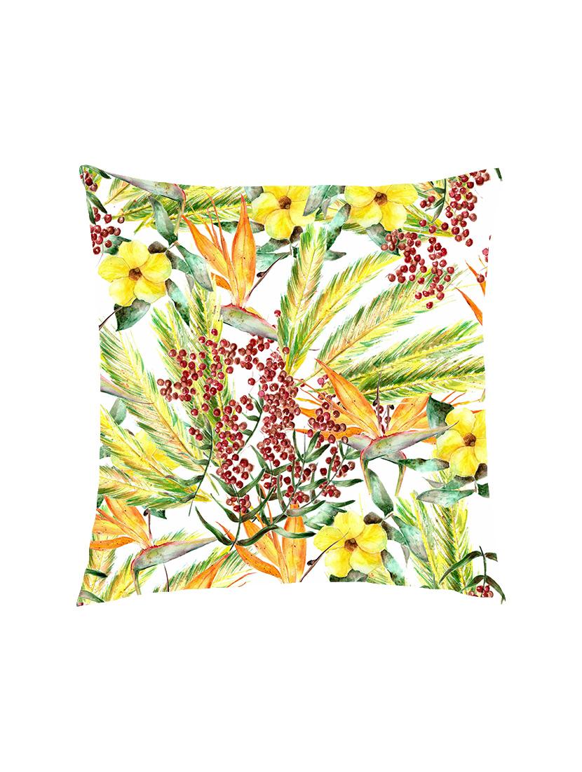 digitally printed flowers & leafs design satin cushion cover - 13285933 - Zoom Image - 1