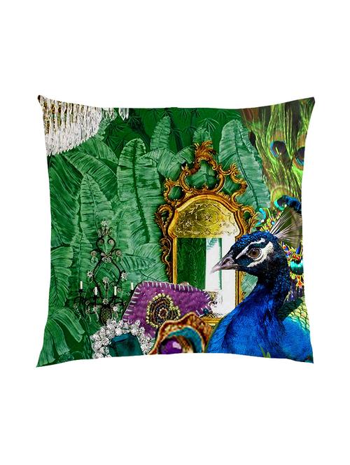 digitally printed peacock,feather&mirror satin cushion cover - 13285996 - Standard Image - 1